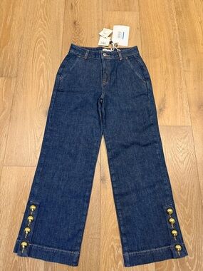 Simkhai Wide Leg Dark Blue Women’s Jeans with Gold Button Detail